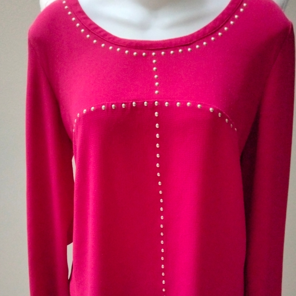Michael Kors Red Studded Hi-Lo Hem Blouse in Size L